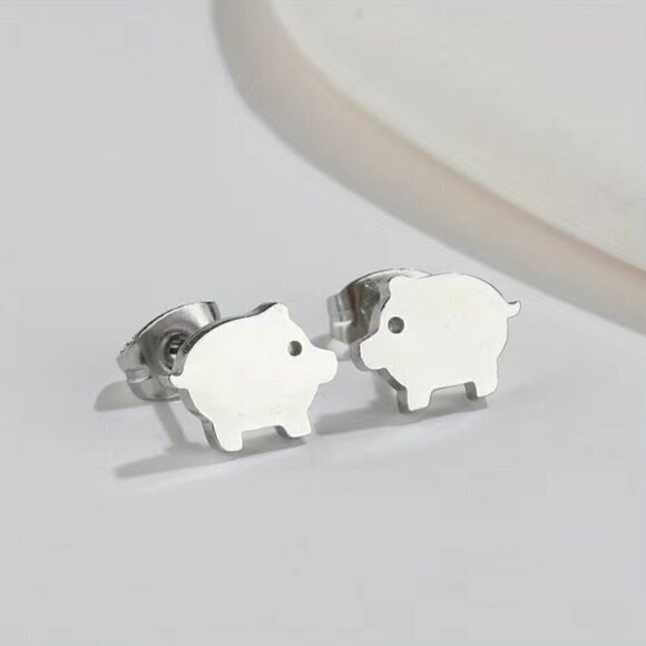 Little Pigs Stainless Steel Stud Earrings #823 (Color: Black) - Picture 7 of 8